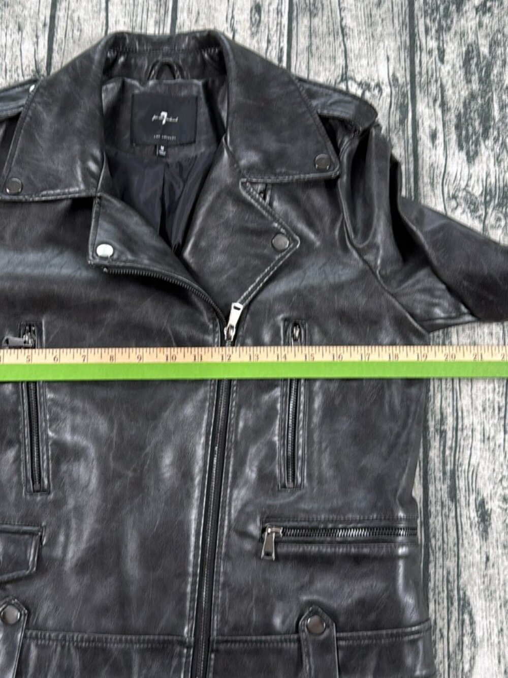 7 For All Mankind Faux Leather Moto Biker Jacket Women's M Black - Picture 7 of 11